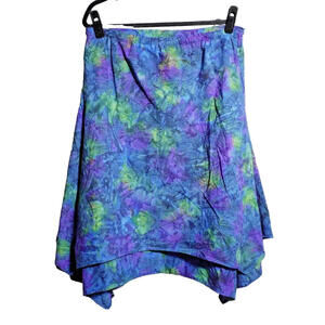 Blue Purple Green Tie‎ Dye Asymmetric Hem Skirt Whimsigoth Fairy Hippie Grunge L